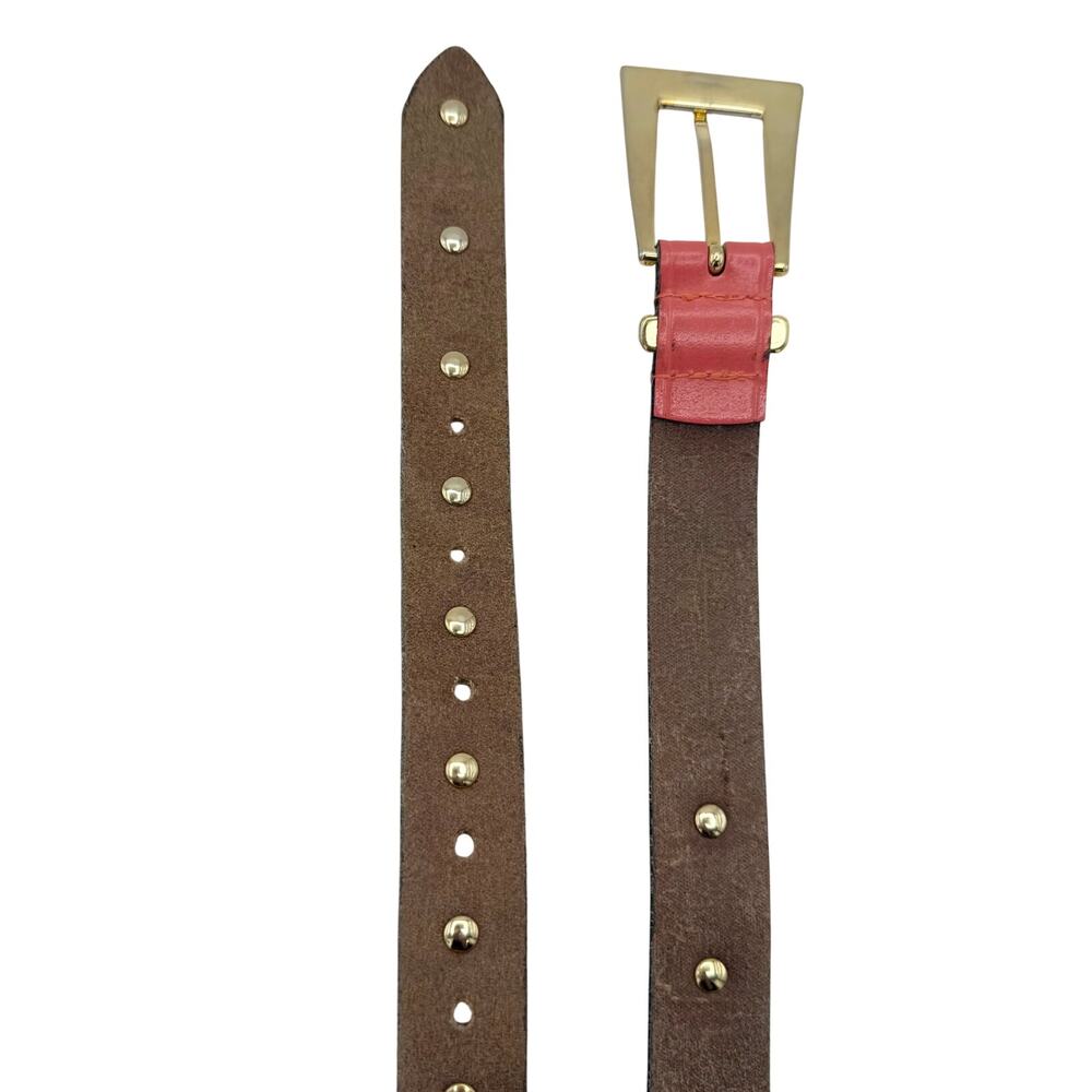 Vintage The Limited Coral Leather Belt Gold Lion Medallion‎ Buckle Boho XS S - Picture 6 of 9